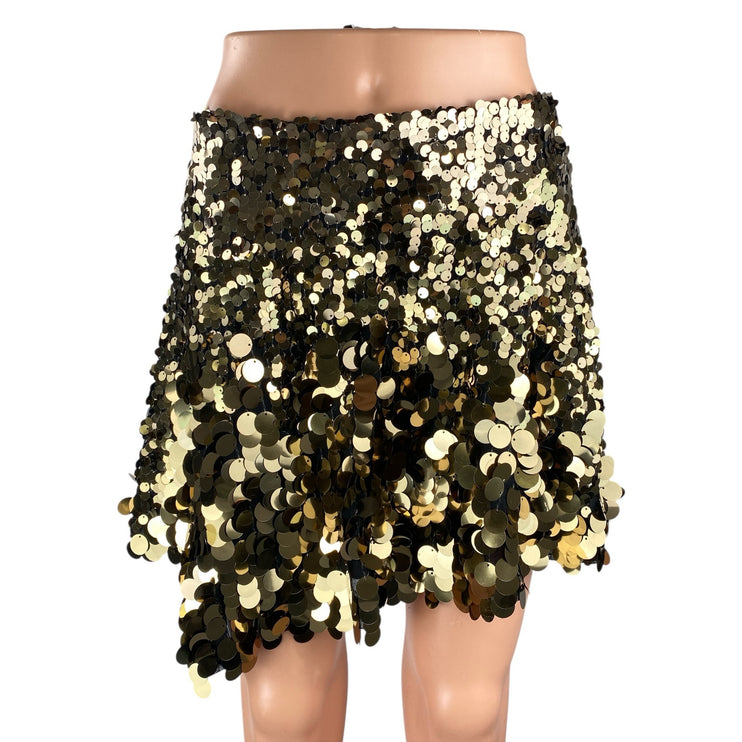 NEW Free People Can't Get Enough Sequin Gold High Rise Mini A-Line Skirt Size 4