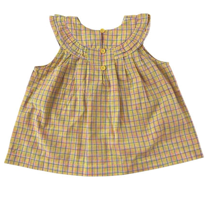 Maison Me Diana Kids Girls Yellow Ruffle Collar Plaid Checkered Blouse Top Sz 4Y