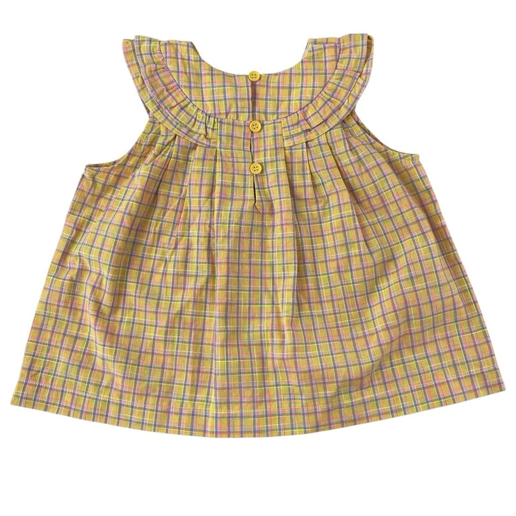 Maison Me Diana Kids Girls Yellow Ruffle Collar Plaid Checkered Blouse Top Sz 4Y