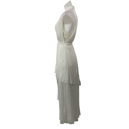 Manning Cartell White Sleeveless Draped Plunging V-neck Maxi Formal Dress Sz 8