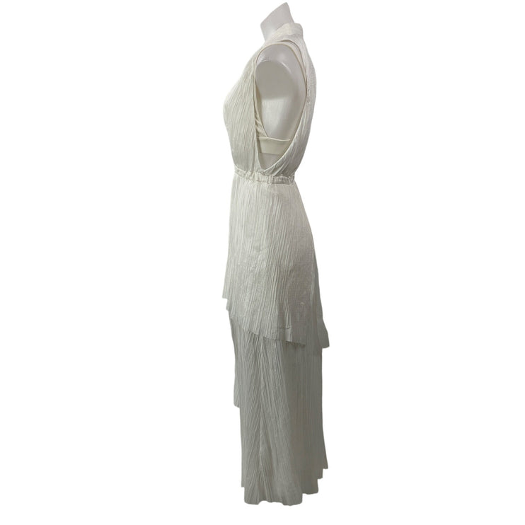 Manning Cartell White Sleeveless Draped Plunging V-neck Maxi Formal Dress Sz 8