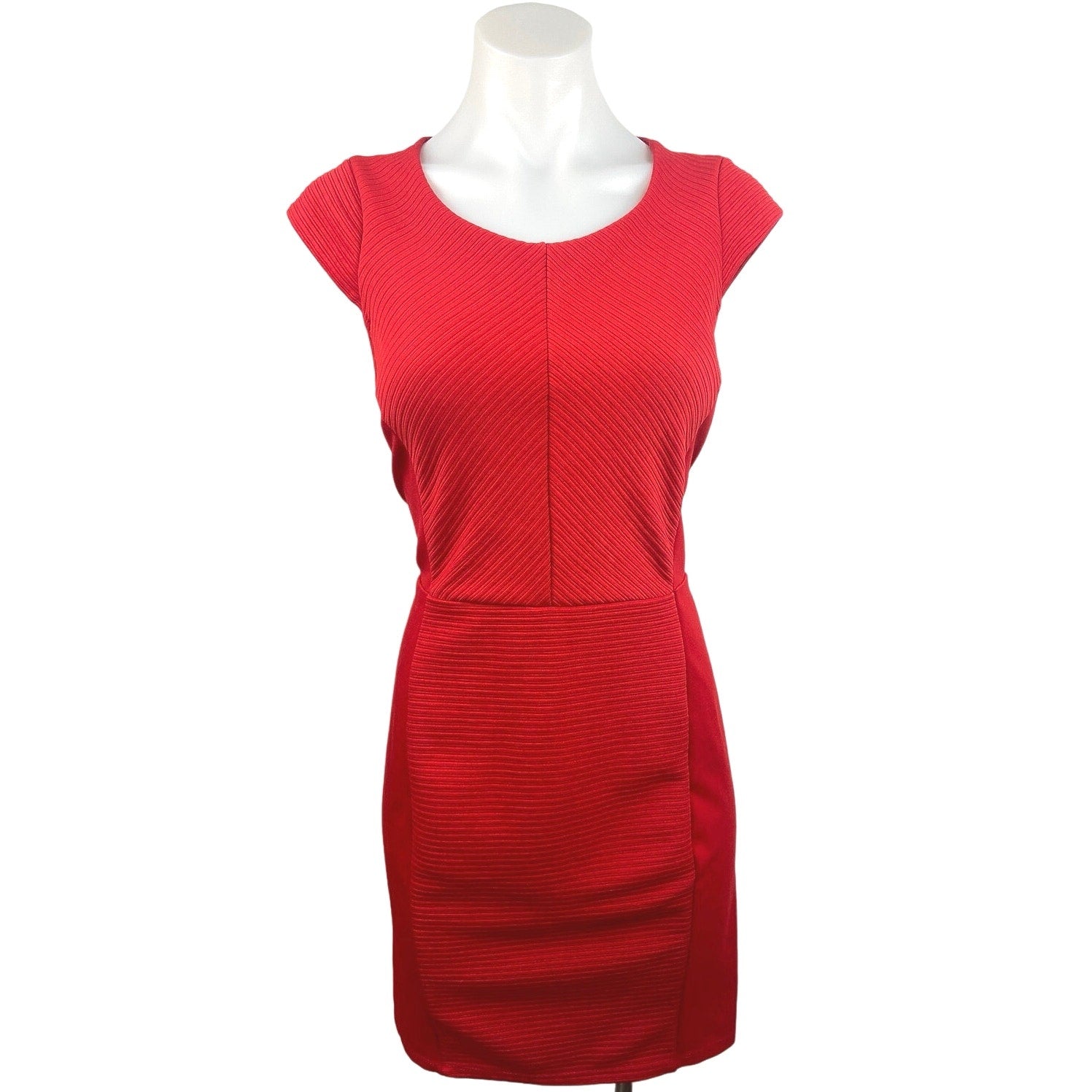 H&M Red Round Neck Cap Sleeve Zipper Stretch Solid Mini Sheath Dress S Brie H&M Red Round Neck Cap Sleeve Zipper Stretch Solid Mini Sheath Dress S Brie