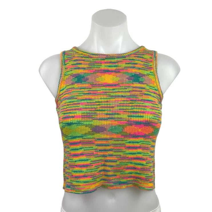 Women's Multicolor Space Dye Retro Pullover Crew Neck Crop Tank Top Size S