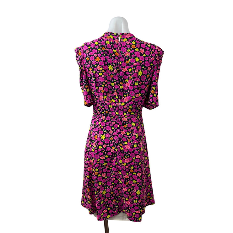 Kate Spade Multicolor Marker Floral V Neck Puff Sleeve Mini Flare A-Line Dress 6