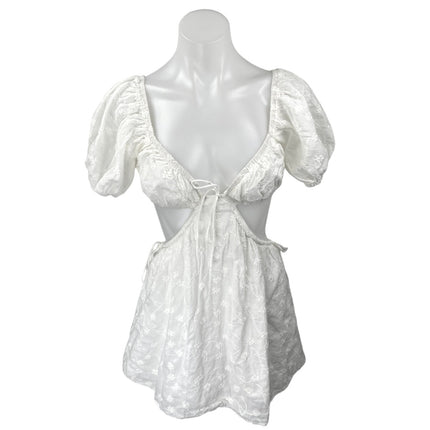 SABO Eilish White Floral Embroidered Cutout Puff Short Sleeve Mini Dress Size XS