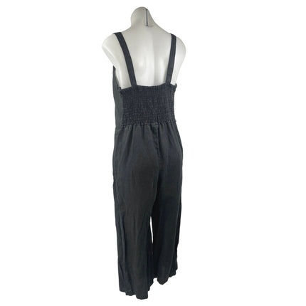 Faithfull The Brand Black Linen Sleeveless Button Front Wide Leg Crop Jumpsuit M
