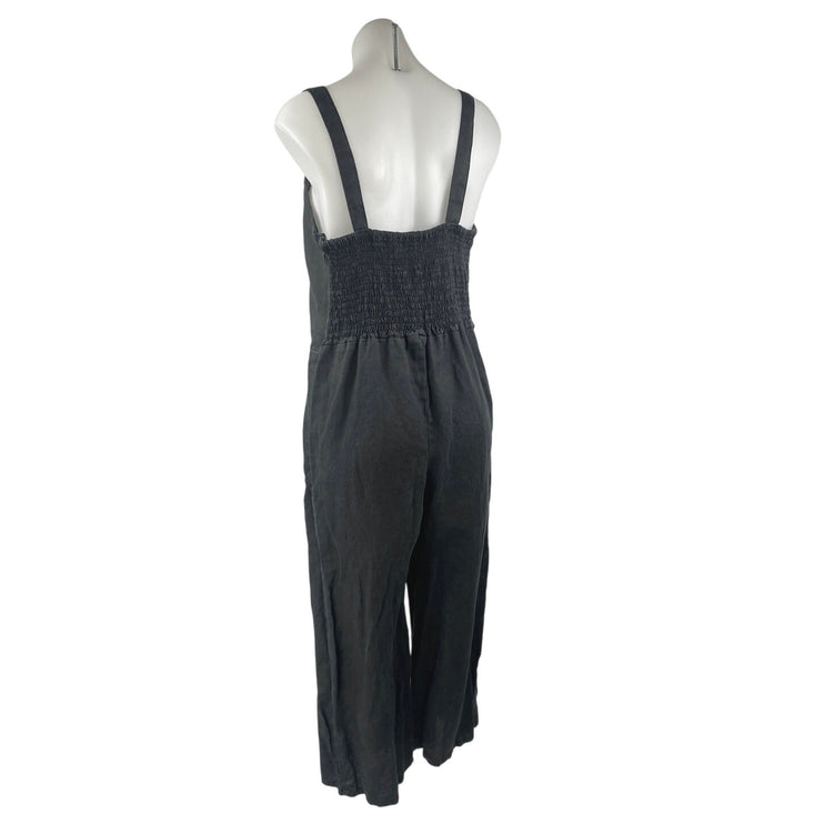 Faithfull The Brand Black Linen Sleeveless Button Front Wide Leg Crop Jumpsuit M