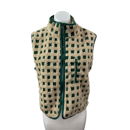 NEW Women's Checkered Sherpa Fleece High Neck Sweater Vest Coat Jacket Top S/M