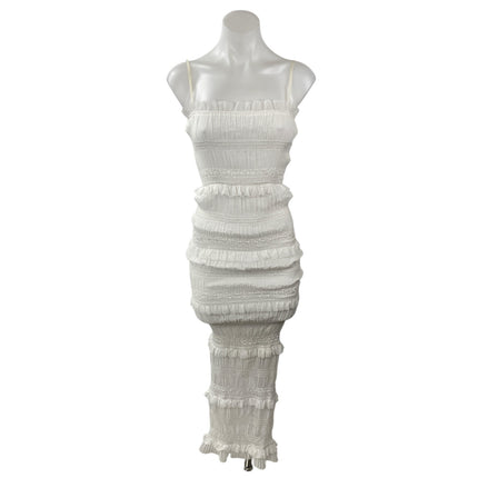 NEW Commense White Smocked Ruffle Tiered Cami Slit Midi Bodycon Dress Size XS