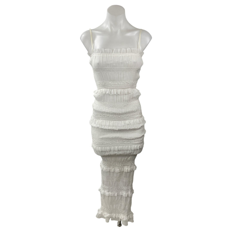 NEW Commense White Smocked Ruffle Tiered Cami Slit Midi Bodycon Dress Size XS