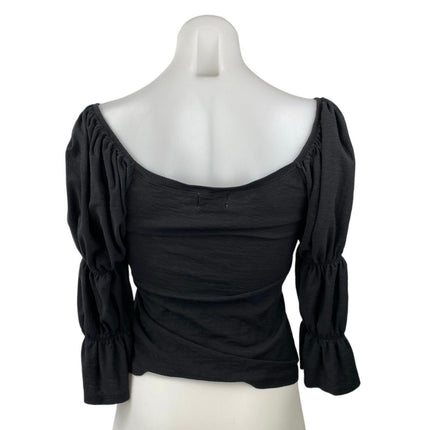 NATION Ltd Women's Black Long Puff Sleeve Tiered Square Neck Blouse Top Size XS
