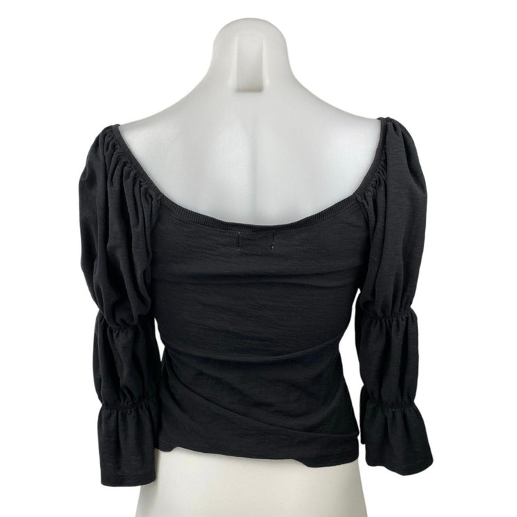 NATION Ltd Women's Black Long Puff Sleeve Tiered Square Neck Blouse Top Size XS
