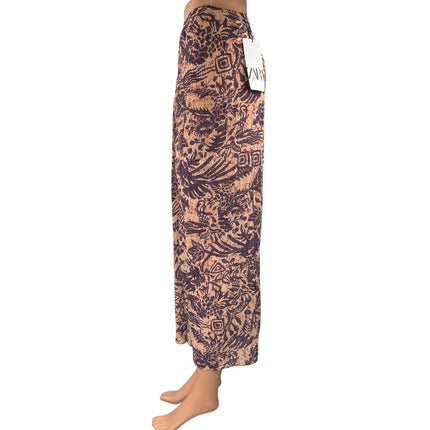 NEW Zara Purple Tropical Coastal Printed Zipper Midi Sarong Pencil Skirt Size S