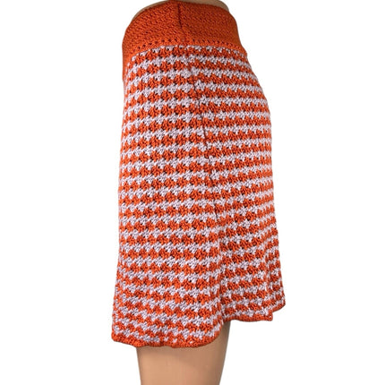 Zara Women's Orange Crochet Knitted Pattern Mini Straight Pencil Skirt Size M