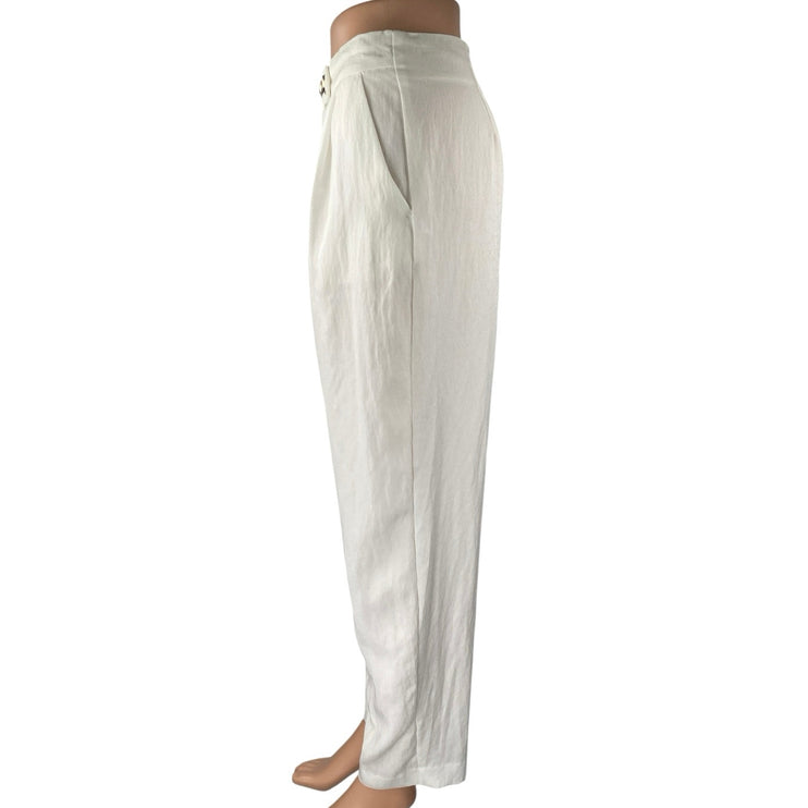 Zara Women's White High Waisted Pleated Tapered Carrot Trousers Pants Size S
