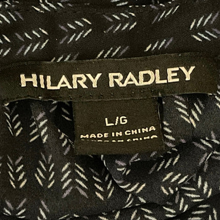 Hilary Radley Navy Blue Geometric Leaf Print Long-sleeve Blouson Midi Dress Sz L