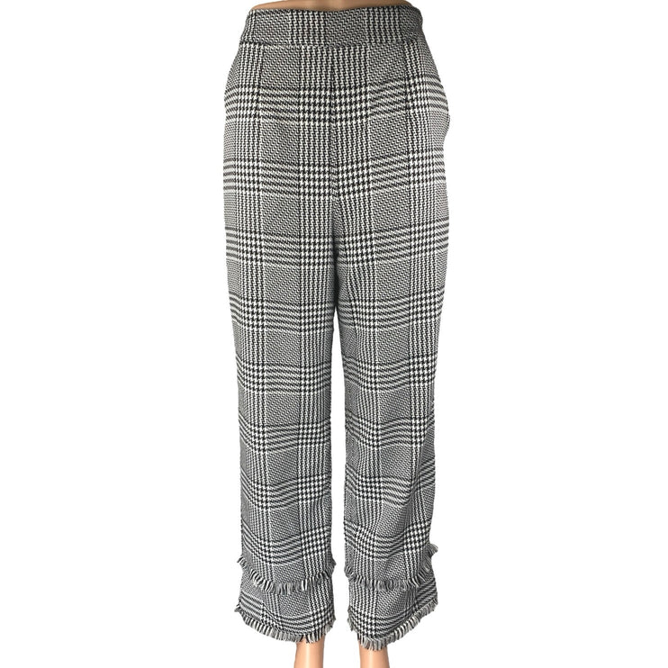 Lovers + Friends Betty Black White Plaid Checkered Fringe Trousers Pants Size M