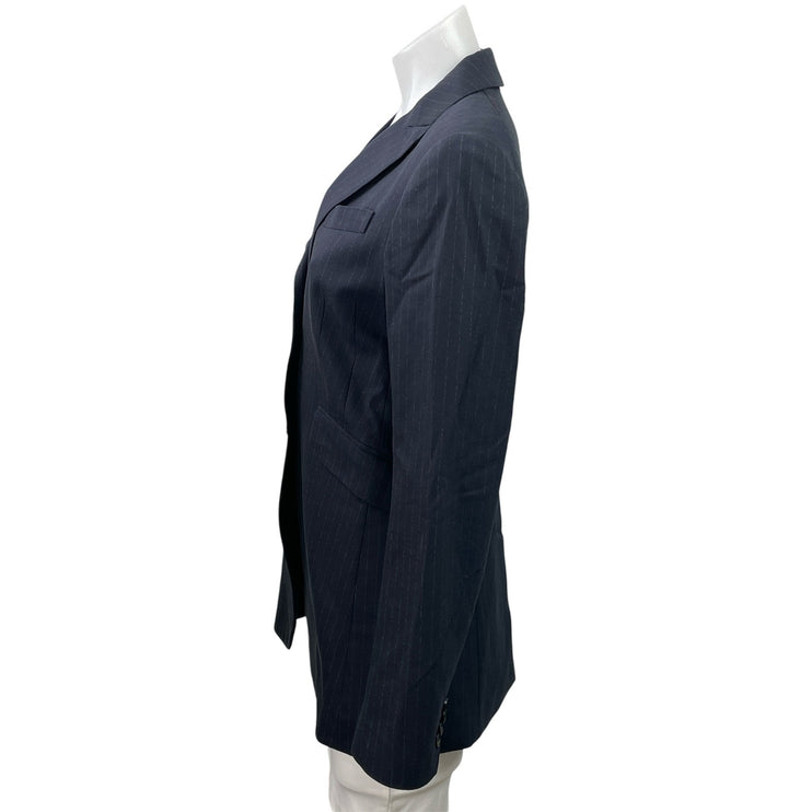 Theory Women's Navy Blue Pinstriped Peak Lapel Blazer Coat Suit Jacket Size 8