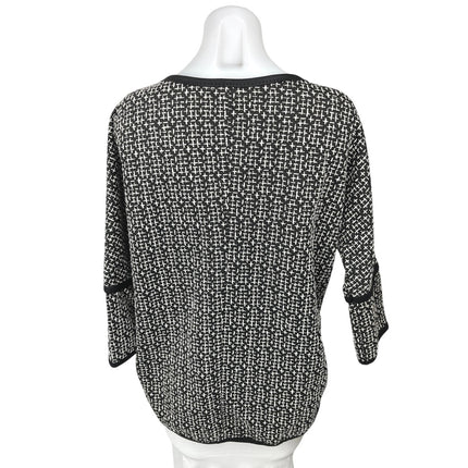 Max Studio Black White Tweed Crew Neck Long Sleeve Sweater Blouse Tunic Top Sz M