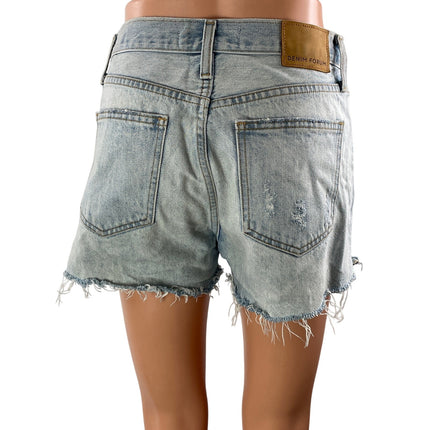 Aritzia Denim Forum The Yoko Blue High Rise Distressed Cut Off Jean Shorts 27
