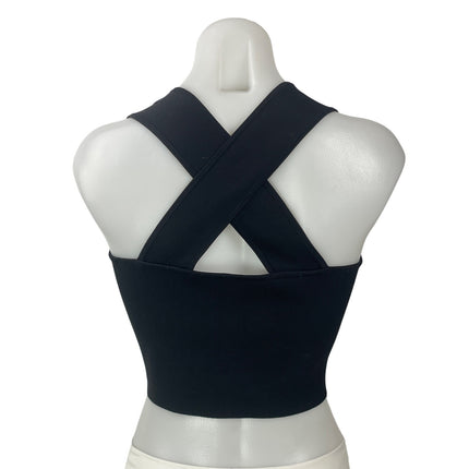 Aritzia Babaton Black Sleeveless Knit Cross Back Square Neck Crop Tank Top Sz M