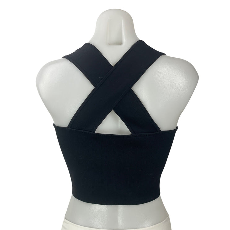 Aritzia Babaton Black Sleeveless Knit Cross Back Square Neck Crop Tank Top Sz M