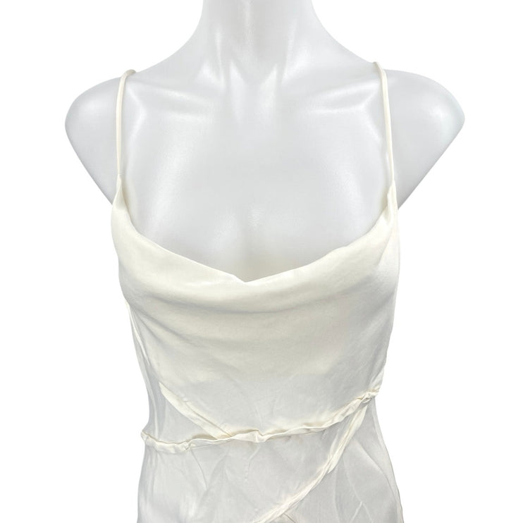 Zara White Ivory Sleeveless Cowl Neck Cami Camisole Tank Midi Slip Dress Size S