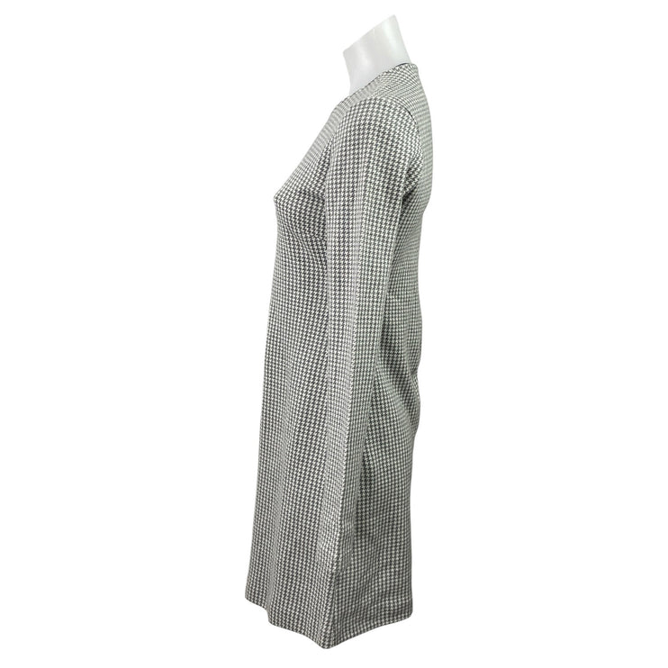 C Wonder Black White Houndstooth Long Sleeve Mini A-Line Sheath Sweater Dress XS