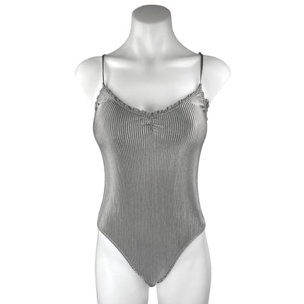 Urban Outfitters Silver Metallic Ribbed Sleeveless Cami Tank Bodysuit Top Size S