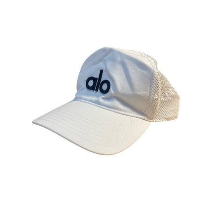 Alo Yoga District Womens White Mesh Back Adjustable Snap Back Trucker Hat Cap OS
