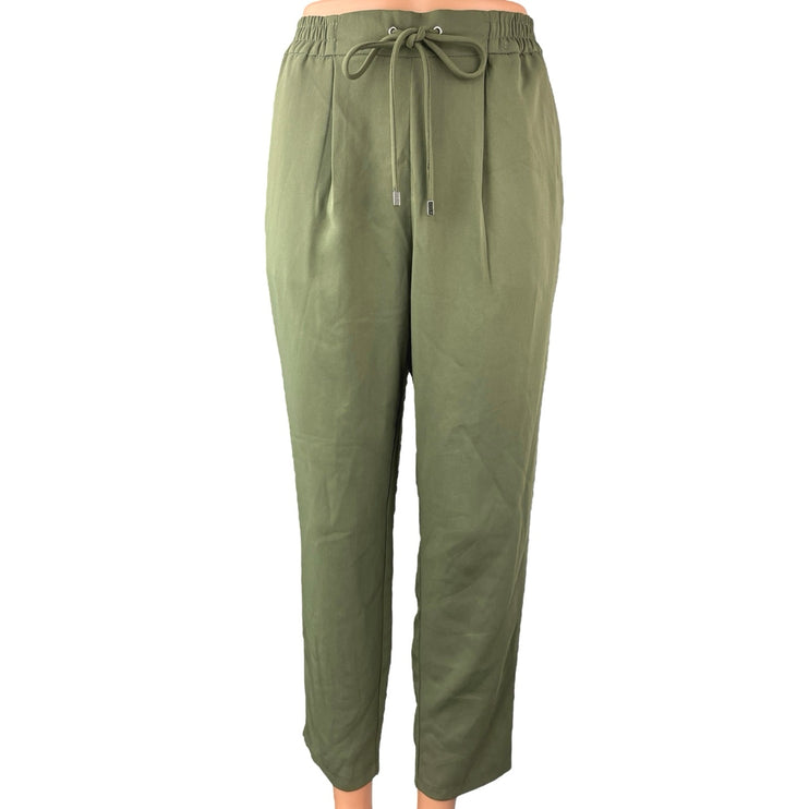 NEW Zara Womens Green Drawstring Pleated High Rise Cropped Trouser Pants Size XS