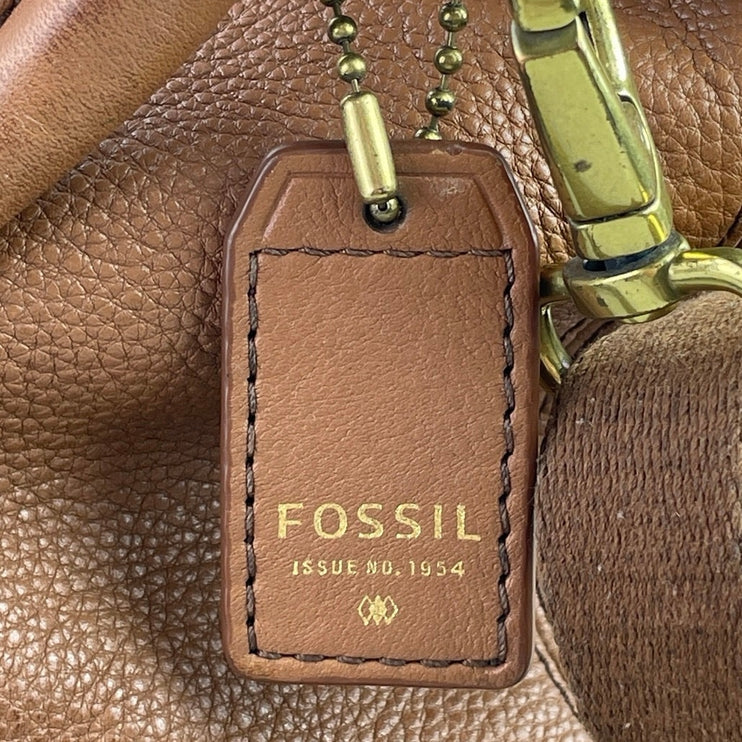Fossil Karli Women's Tan Brown Pebbled Leather Hobo Crossbody Handbag Size OS