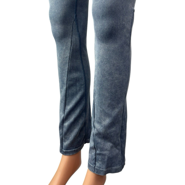 Verish Alltension Blue Gray Ribbed Flare Activewear Yoga Leggings Pants Sz XS/S
