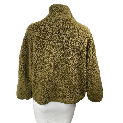 Urban Outfitters Willow Olive Green Sherpa Fleece Zip Up Teddy Sweater Jacket S