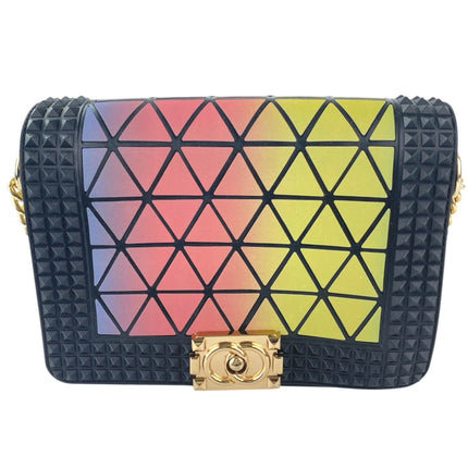 Women's Multicolor Gradient Spike Chain Crossbody Flap Shoulder Handbag OS