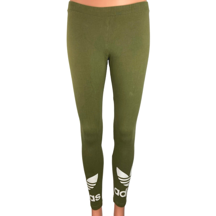 Adidas Originals Olive Green Adicolor Trefoil Low Rise Stretch Knit Leggings S