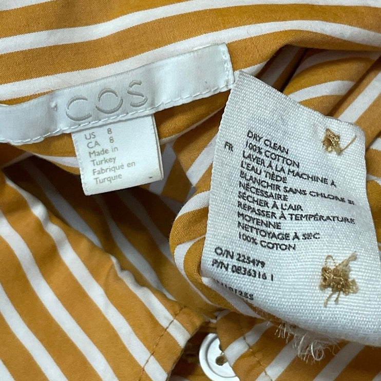 COS Women's Mustard Yellow Long Sleeve Striped Button Down Shirt Top Size 8