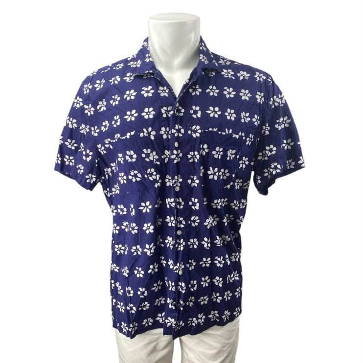 J.Crew Men's Blue Floral Short Sleeve Hawaiian Button Down Shirt Top Size L