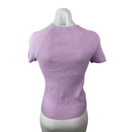 Halogen Women's Purple Lilac Sweetheart Ribbed Knit Short Sleeve Sweater Top S