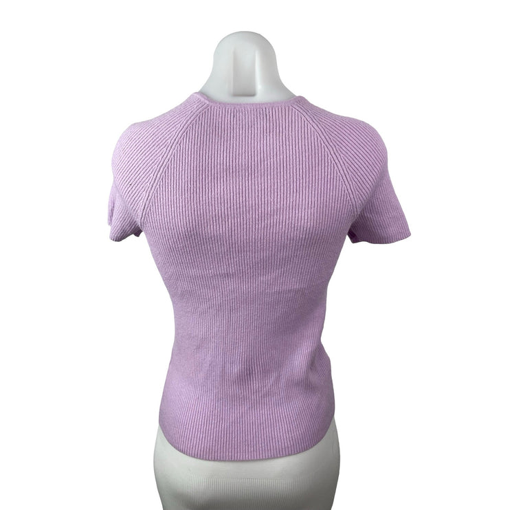 Halogen Women's Purple Lilac Sweetheart Ribbed Knit Short Sleeve Sweater Top S