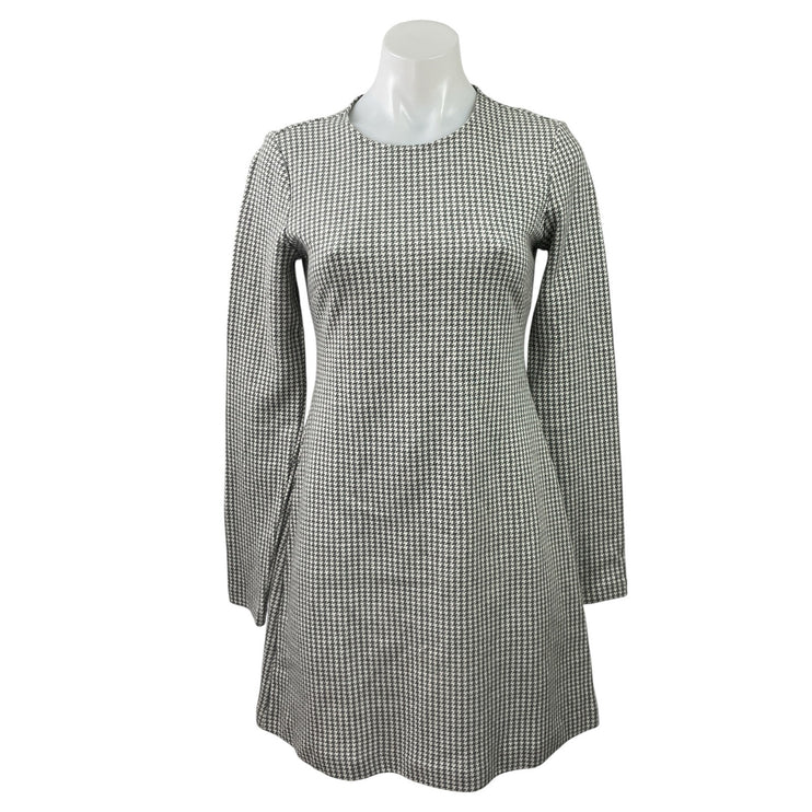 C Wonder Black White Houndstooth Long Sleeve Mini A-Line Sheath Sweater Dress XS