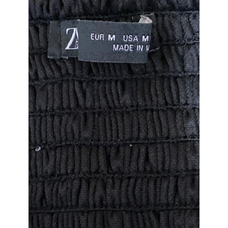 Zara Women's Black Satin Sleeveless Animal Print Crossback Crop Tank Top Size M