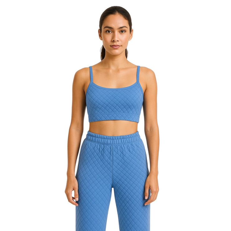 Princess Polly Blue Quilted Sleeveless Tank Crop Top Jogger Sweat Pants Size 4