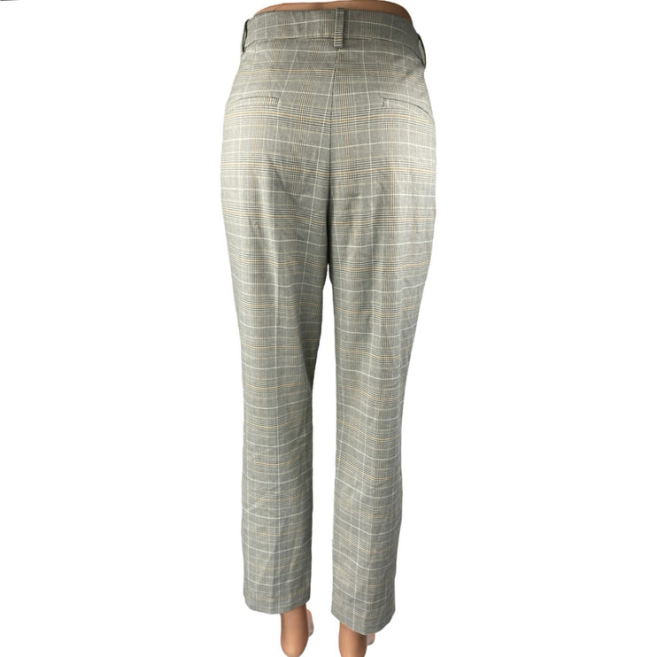 H&M Women's Gray Plaid Checkered High Rise Straight Leg Trousers Dress Pants 6