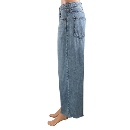 Rag & Bone Womens Blue High Rise Cropped Frayed Wide Leg Denim Jeans Pants Sz 26
