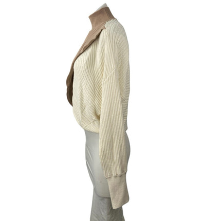 Express Brown Cream Colorblock Turtleneck Long Sleeve Crop Wrap Sweater Top Sz S