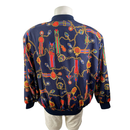 Alfred Dunner Multicolor Chain print Full Zip Long Sleeve Bomber Coat Jacket 18