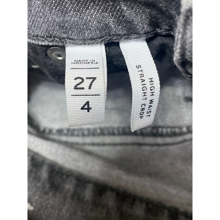 Ann Taylor LOFT Black Washed High Rise Distressed Straight Leg Denim Jeans Sz 27