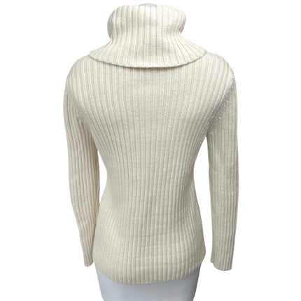 Talbots White Cable Knit Sequin Turtleneck Long Sleeve Pullover Sweater Top M