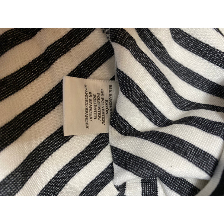 Ann Taylor Women Black White Striped Short Sleeve V Neck T Shirt Tee Top Size XS